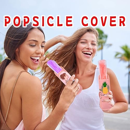 Vista 5 de JANYUN Fundas para paletas de hielo, paquete de 24 soportes para paletas de sublimación, reutilizables, para congelador, bolsas de neopreno para Rosa