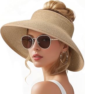 Sun Hats for Women, Wide Brim Straw Beach Hat for Women Foldable Floppy, Sun Hat UPF 50+ UV Protection