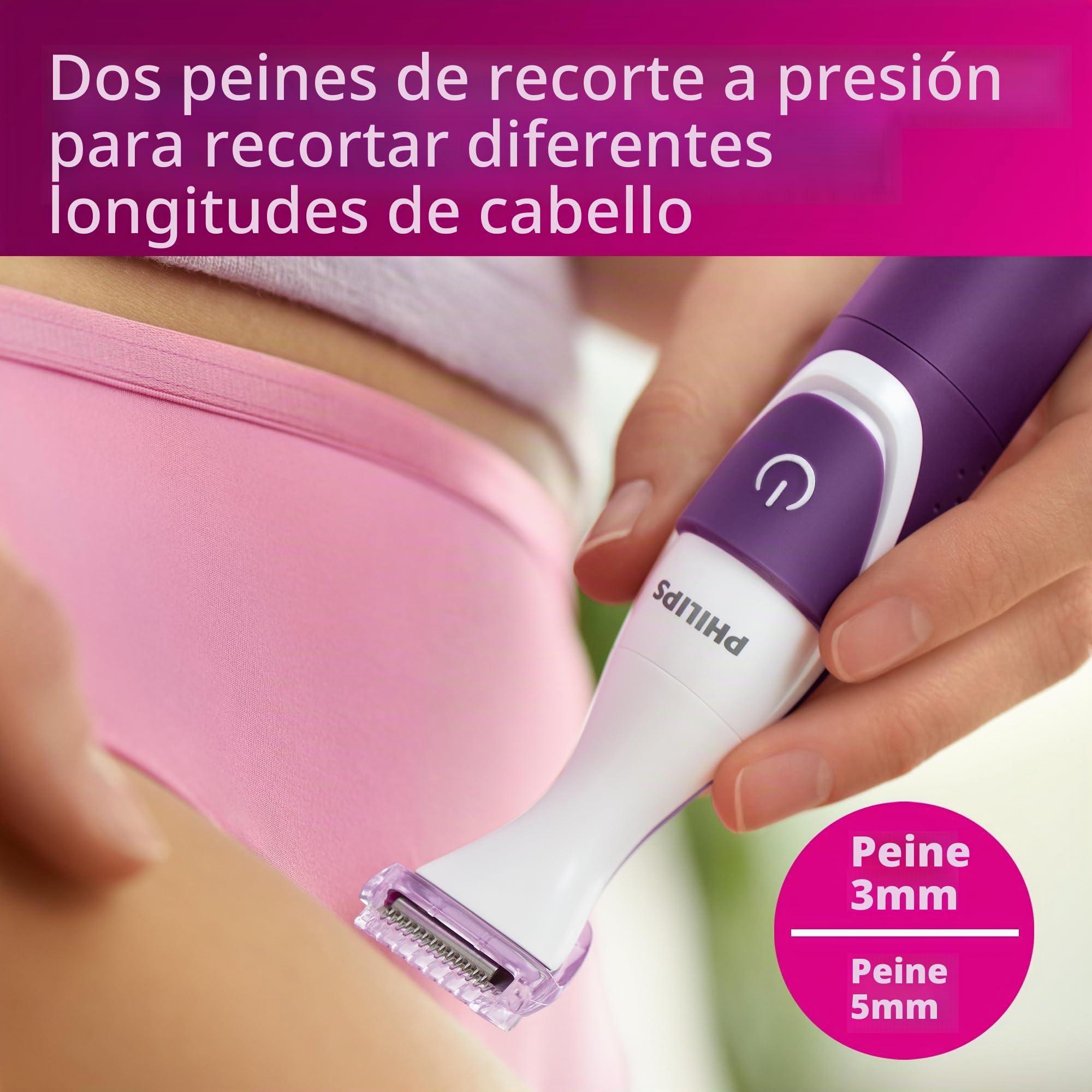 Philips Bikini Genie BRT383/50 - Recortadora inalámbrica para depilación de línea de bikini, con cabezal de afeitado y peine, BRT383/50