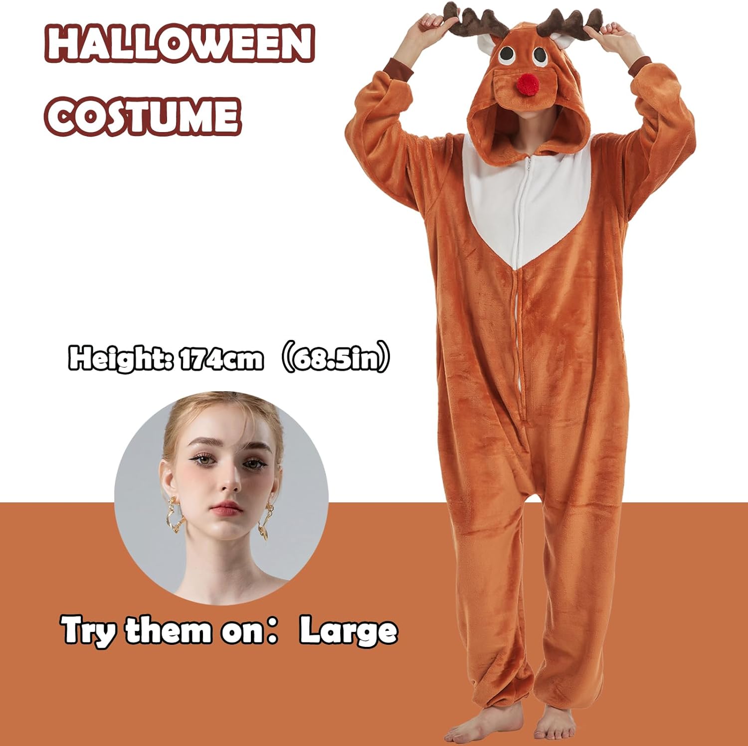 Halloween Snug Fit Adult Onesie Pajamas,Flannel Animal Cosplay Costume for Womens and Mens - Image 5