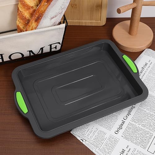 Miniatura 8 de Hemoton Bandeja de silicona para hornear bandeja antiadherente para hornear bandeja de galletas Bandeja rectangular para pasteles con mango de