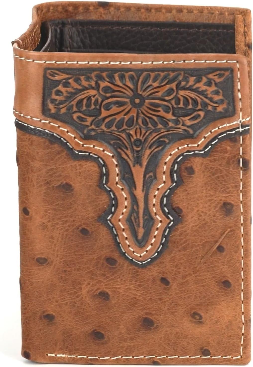 ARIAT Men's Tri-Fold Ostrich Print Floral Embossed Wallet - A3553202 One Size - Image 3