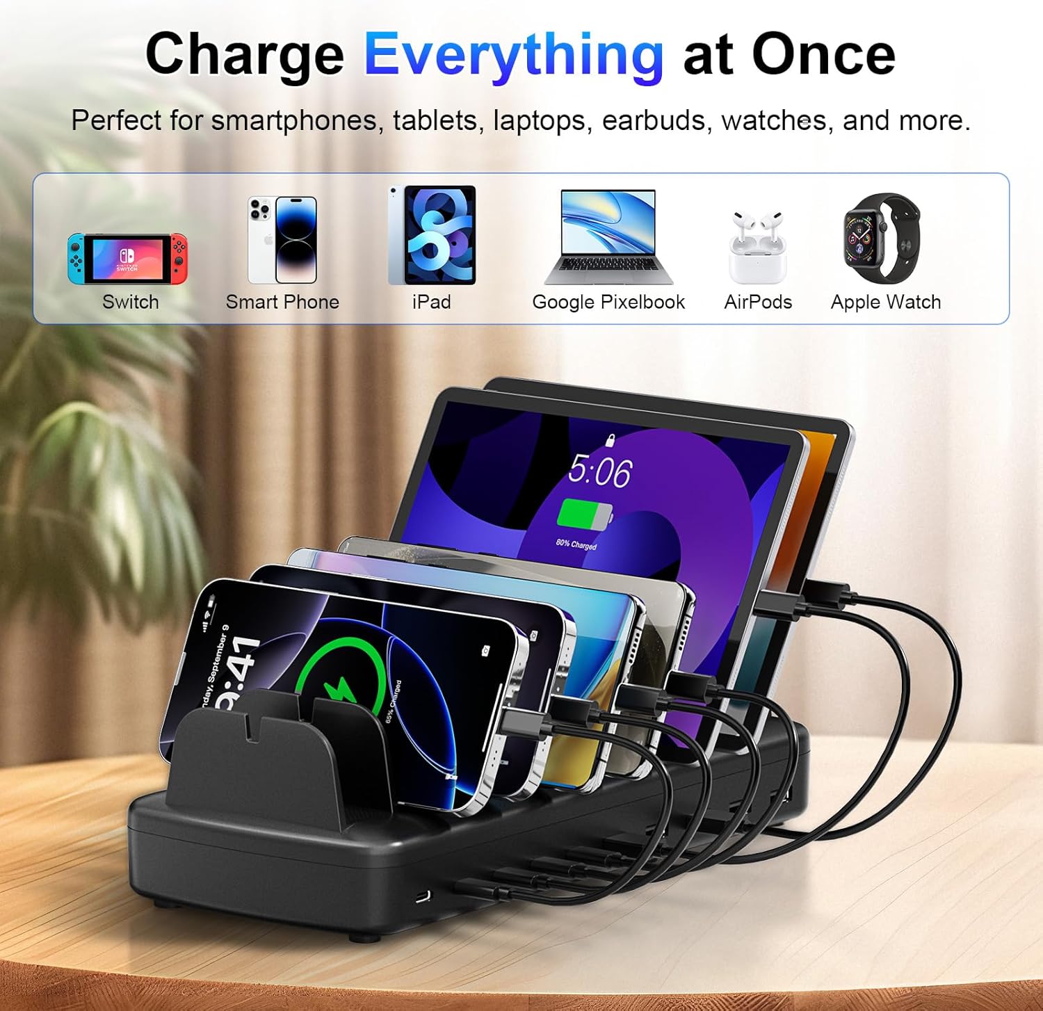 510W Fast Charging Station for Multiple Devices, 10 Port USB C Charger Station with Flame-Retardant Material & 8 Cables for iPhone, Android, iPad, Tablets, Family Office Desk Charging Dock Organizer - Image 4