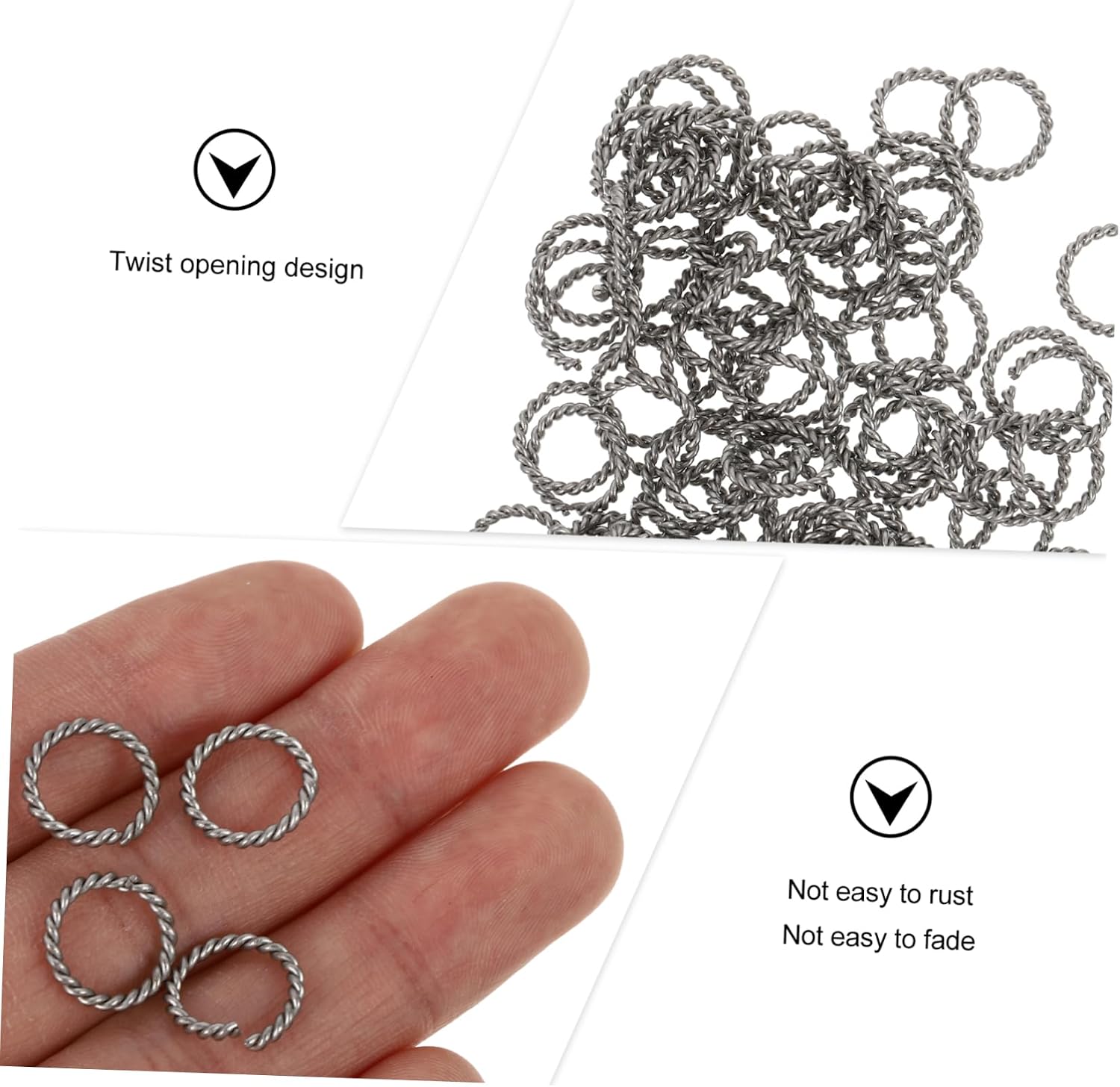 ARTIBETTER 200pcs Jewelry Making Twisted Connector Rings Stainless Steel Jump Rings Necklace DIY Jewelry Accessories