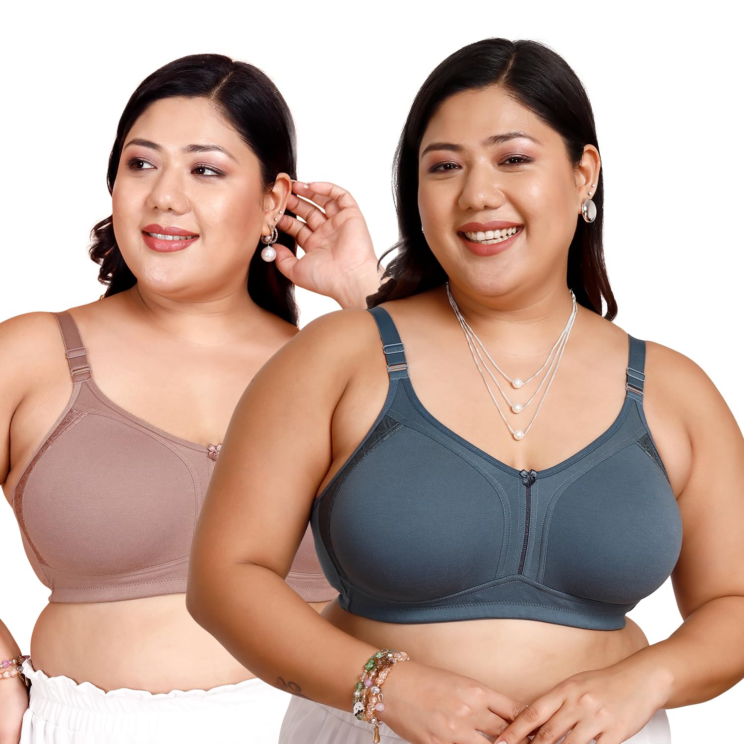 M4414 Women's Side Panel Lace Double Layered Cups High Support Seamless Bra | Pack of 2-image-39