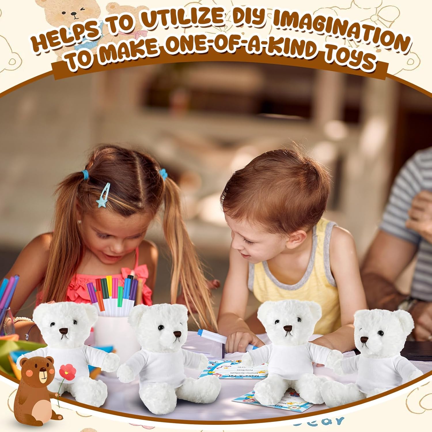 40 Pcs Make Your Own Stuffed Animal Bear Kit DIY 2026 Graduation Plush Gift 10 Pcs 9.84 Inches Rose Velvet Bear 10 White T Shirt 10 Set 12 Color Pen and Card for Graduates Party Craft Gift(White)