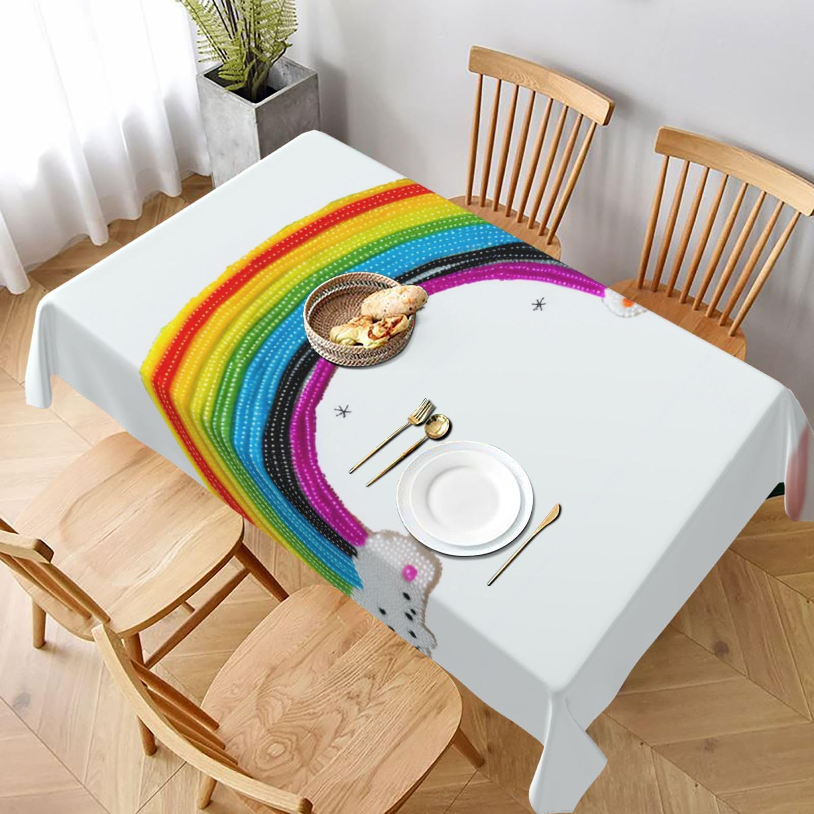 WPKJU Small Rainbow Printing Printed Tablecloth 60x90 in Water Resistant Table Cover Washable Rectangle Table Cloth for Dining Tables