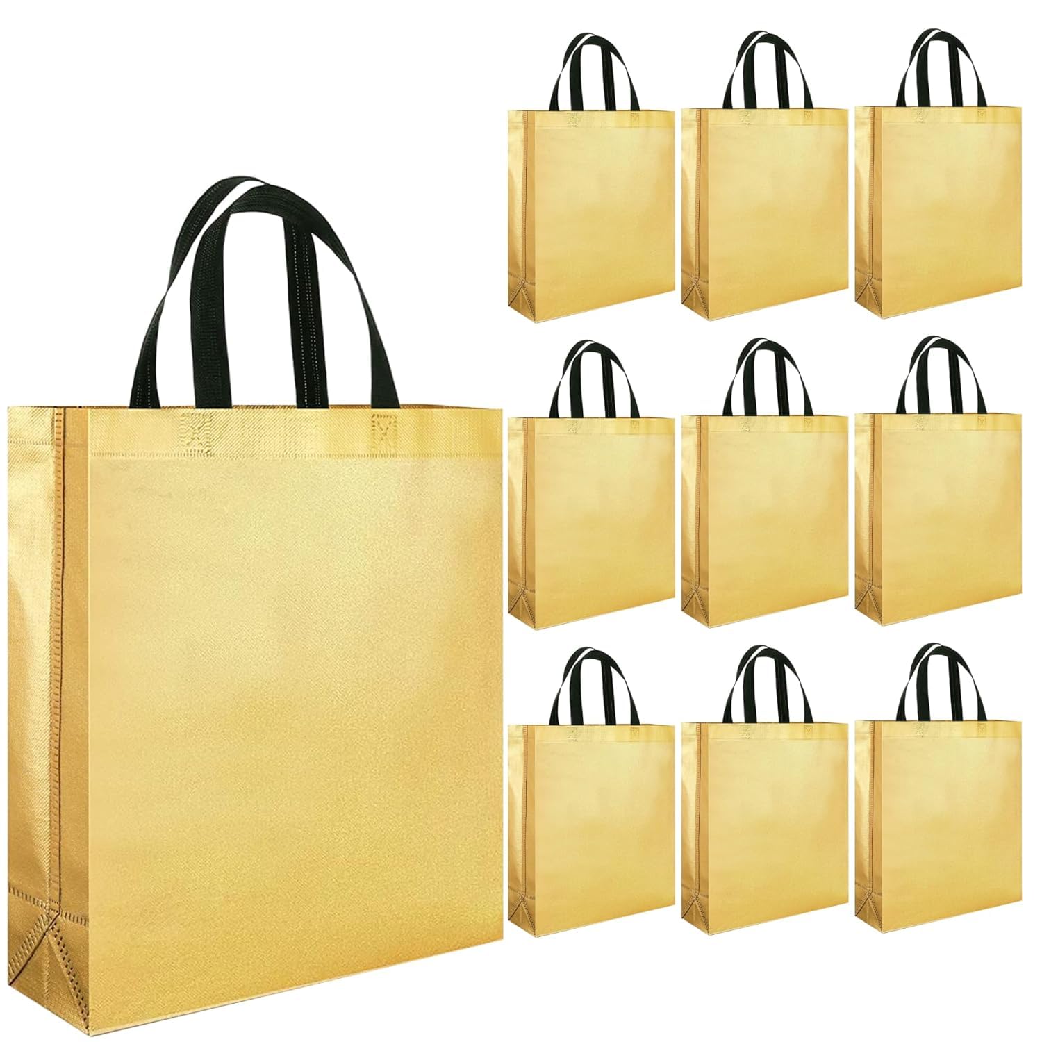 Havenza Gift Bag Medium Size Pack of 10 : L13 x W12 x D4 inch|Resuable Non-Woven Shiny Metallic Laminated|Haldi Return Gifts, Jute Bags for Return Gift,Return Gift For Birthday - Golden