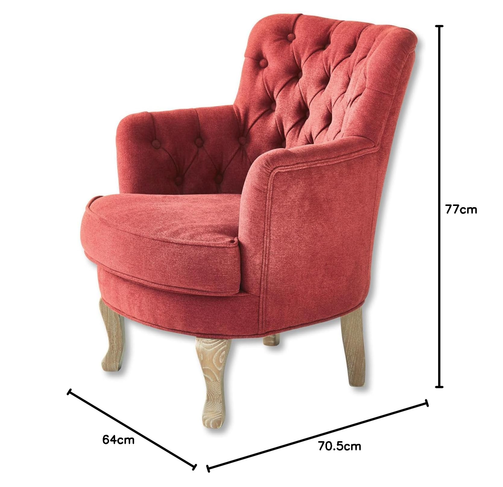 Loberon Calgary Poltrona - Raffinata impuntura Chesterfield e bordini - Graziose Gambe in Legno di Frassino con Finitura Anticata, Rosso