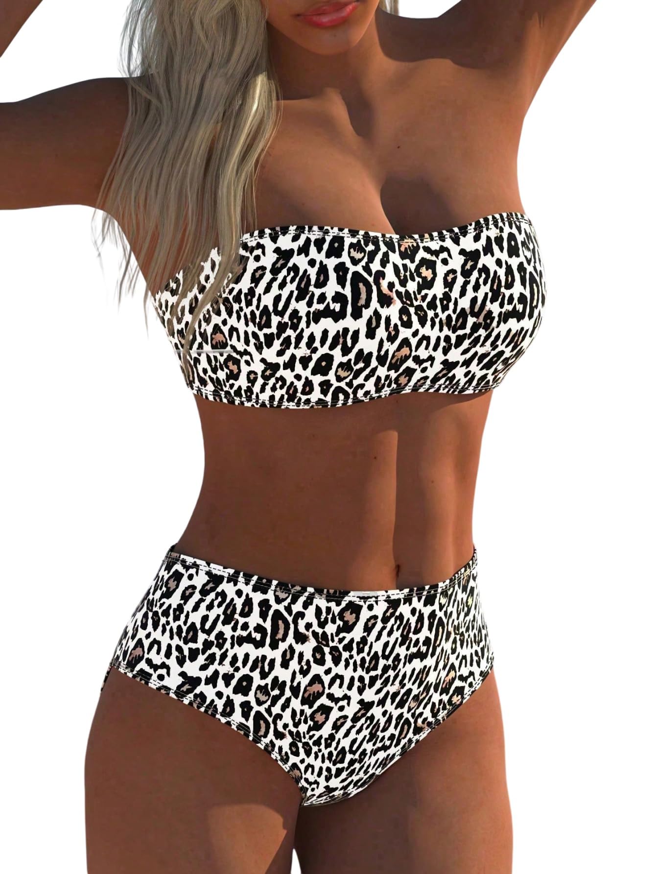 GORGLITTER Set bikini da donna Y2k, 2 pezzi, costume da bagno senza maniche, costume da bagno a fascia, costume da bagno leopardato, moda da spiaggia, costume da bagno a vita alta