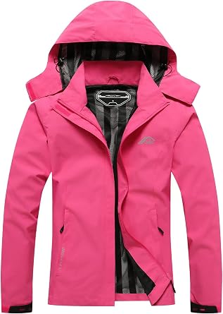 DECKTIN Womens Waterproof Raincoat Lightweight Rain Jacket Detachable Hood Travel Outdoor