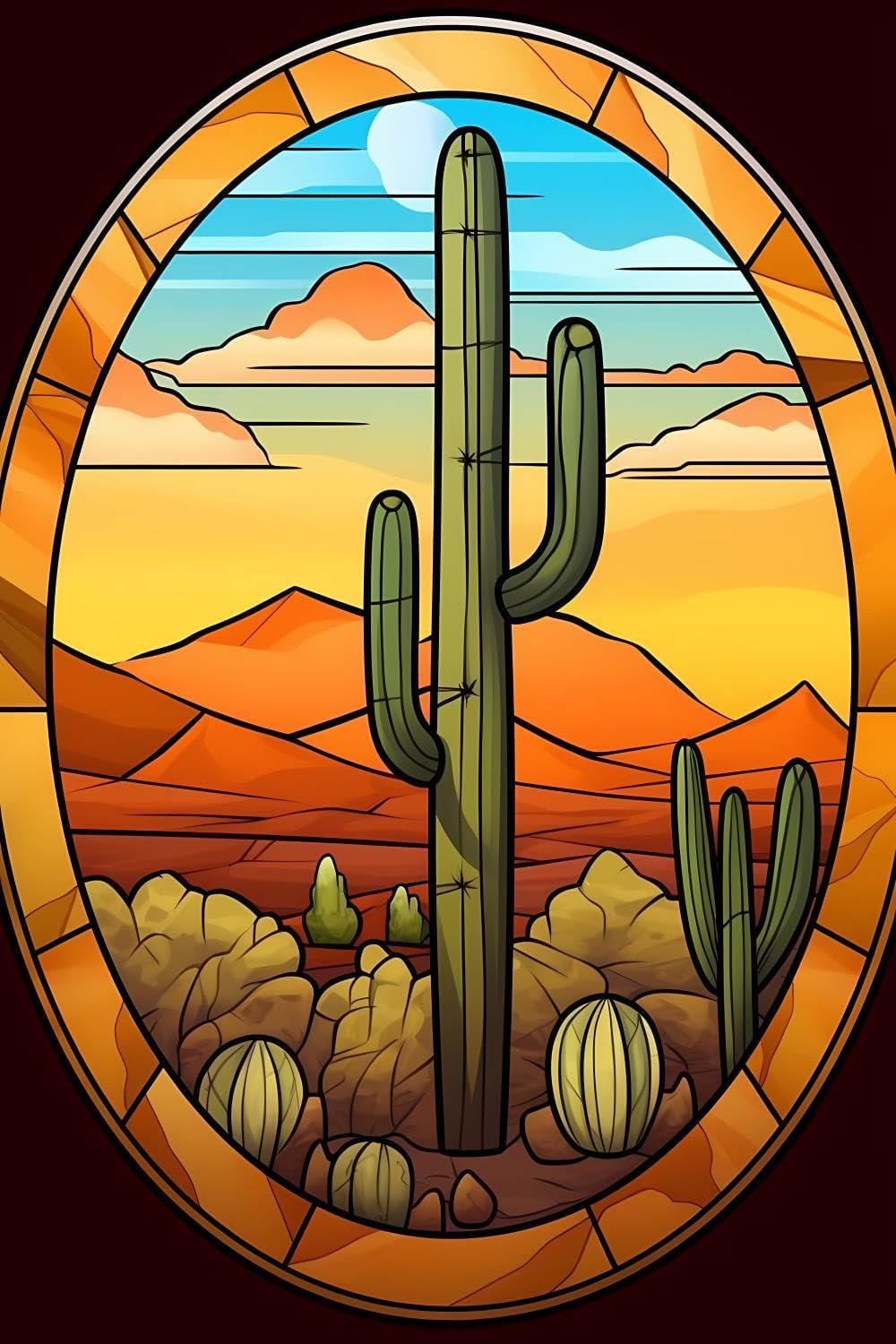 JOEAUEN DIY Stained Glass Cactus Diamond Painting Stained Glass Paint by Numbers for Adults & Kids Full Round Diamond Art Kits for Room Decor & Living Room Decor 20x30 inch