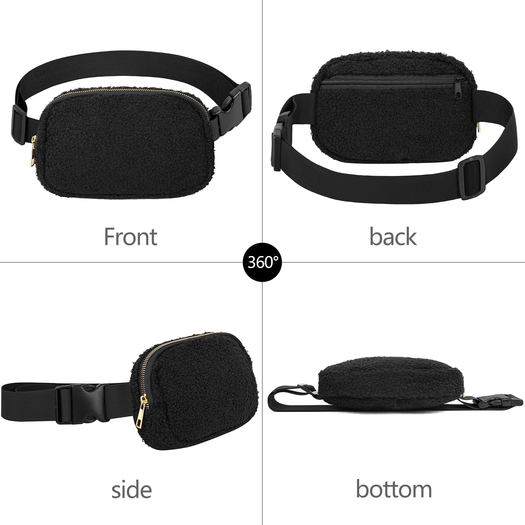 nerka nerka do biegania nerka dla kobiet i mężczyzn torba na pasek crossbody torba nerka z regulowanym paskiem do uprawiania sportu, Polarowa nerka czarna, 43.3 inches, 1 x nerka polarowa