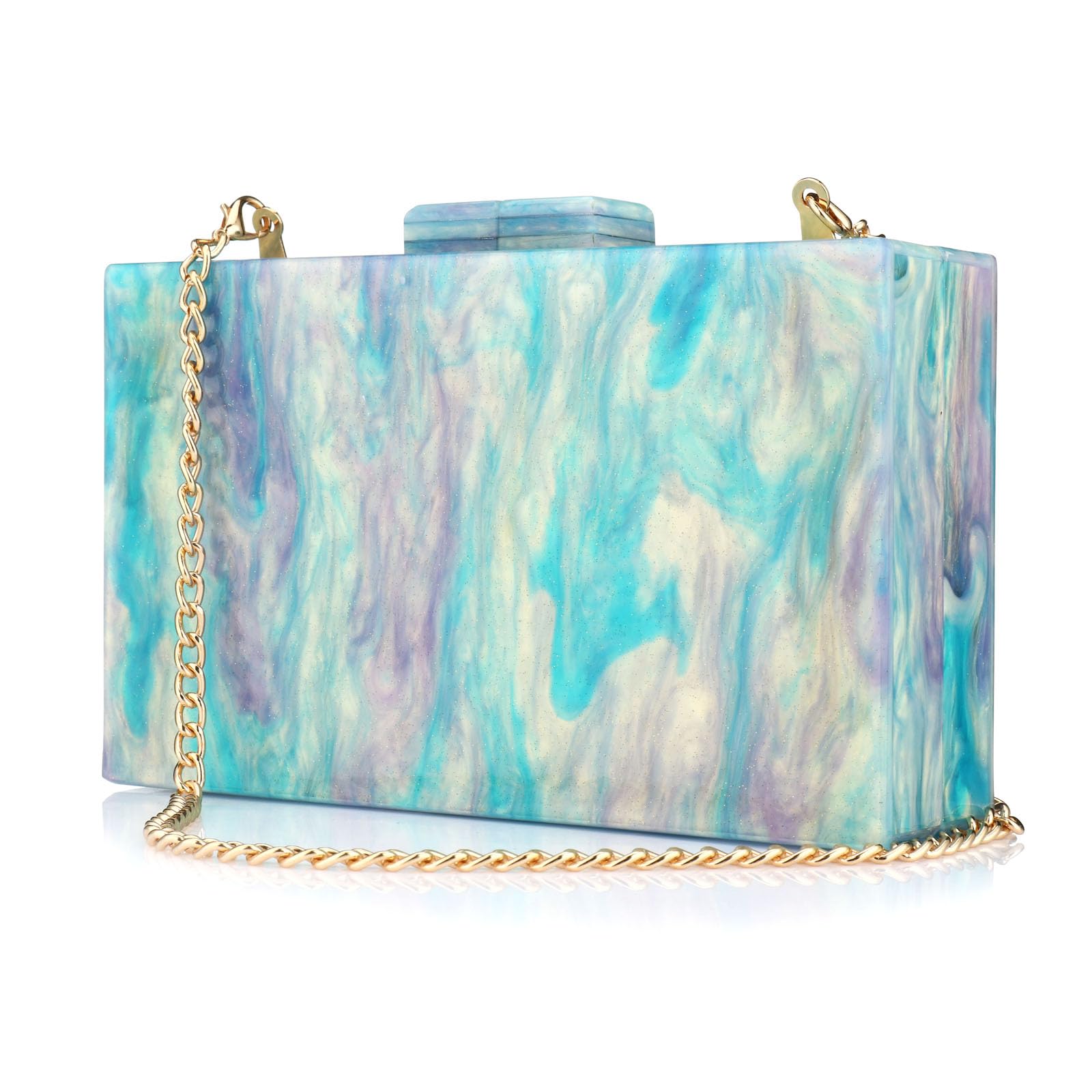 YYW Acrylic Clutch Purses for Women Wedding : Multicolor Evening Crossbody Bag Marbling Handbags with Detachable Chain