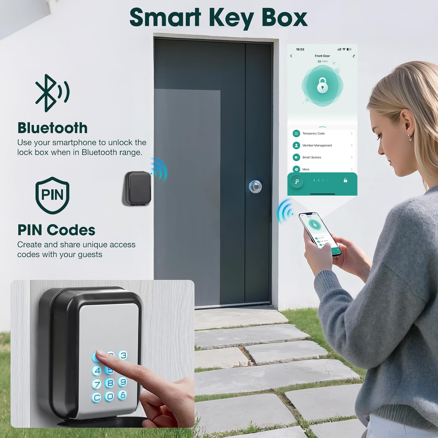 PAIRIER Sejf na klucze z blokadą Bluetooth | Szafki na klucze, kompatybilne z Twoją aplikacją, kod PIN