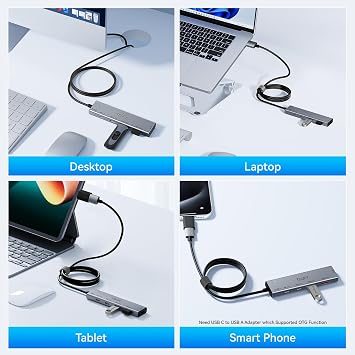 USB HUB 3.2, TSUPY USB 3.0 HUB 10Gbps USB 3.2 Gen 2 USB HUB with 4 Multi USB Ports, 4ft USB Extended Cable HUB for MacBook Air/Pro,Laptop,PC and More