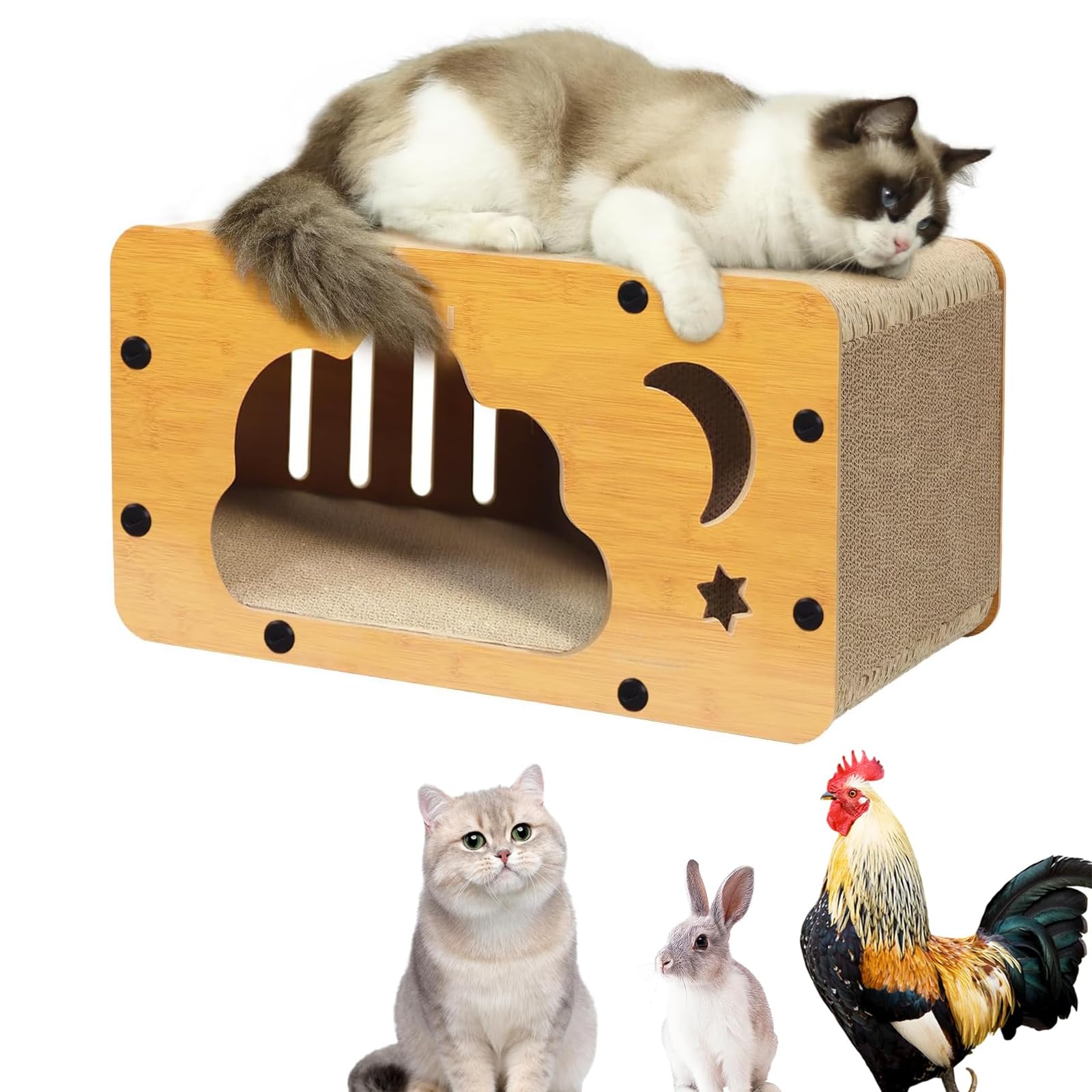 ankuliy Kitty Kurlz 21.7" Rectangular Cat Scratcher House, MDF & Corrugated 2-in-1 Anti-Tip for Indoor Adult Cats
