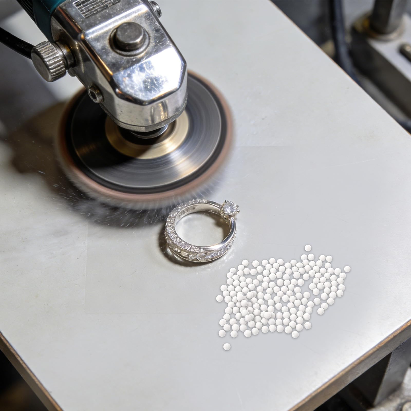 Keramik Trommelmedien 1000g für Schmuck und Steine, Weiß, Rund