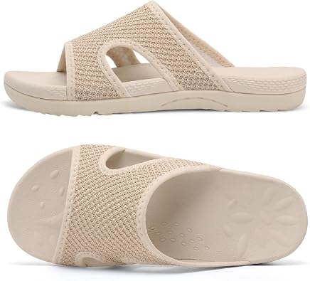LeIsfIt Womens Slide Sandals Arch Support Slides Slip on Plantar Fasciitis Sandals Ladies Yoga Mat Thick Cushion Slipper Slides for Indoor Outdoor