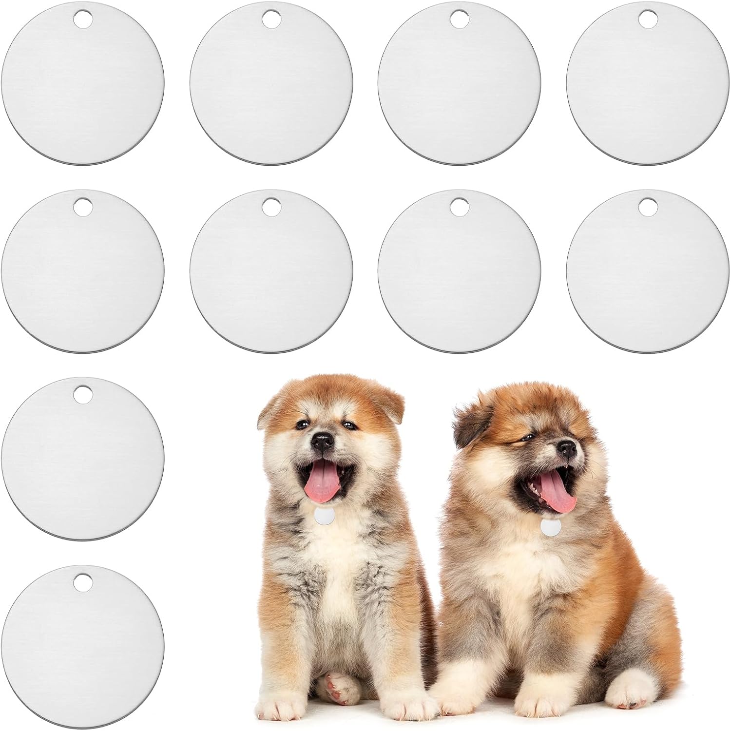 PATIKIL 1.38 Inch Round Metal Blank, 10Pcs Aluminum Dog Pet Blanks Engraving Tags for Carving Names Phone Numbers or Other Information Pendants, Silver