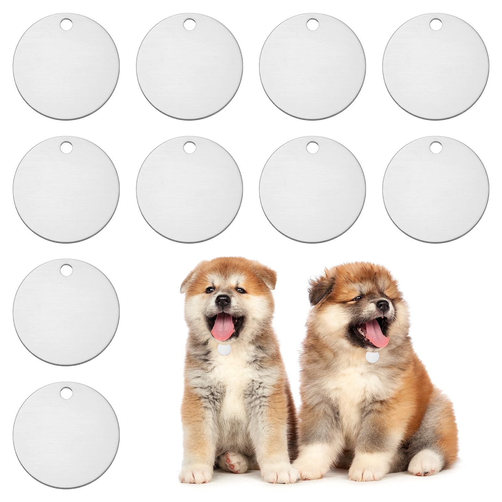 PATIKIL 35mm Blanks Dog Pet Tags, 10Pcs Round Aluminum Blanks Engraving Tags for Carving Names Phone Numbers or Other Information Pendants, Silver