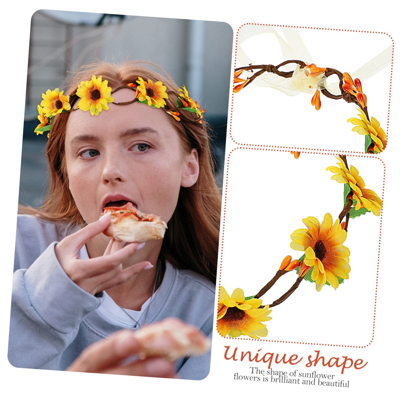 Lot de 2 Bandeaux Tournesol Fleurs en Tissu et Ruban Réglable, Accessoires Élégants pour Coiffure Bohémienne, Mariage ou Plage