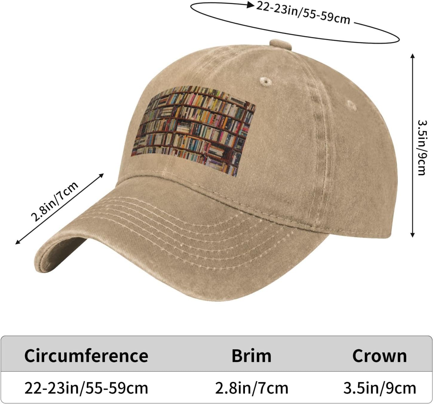 Neat Bookshelf Print Cowboy Hat Personalized Baseball Cap Fashion Hat Cap Funny Gifts for Women Men Natural