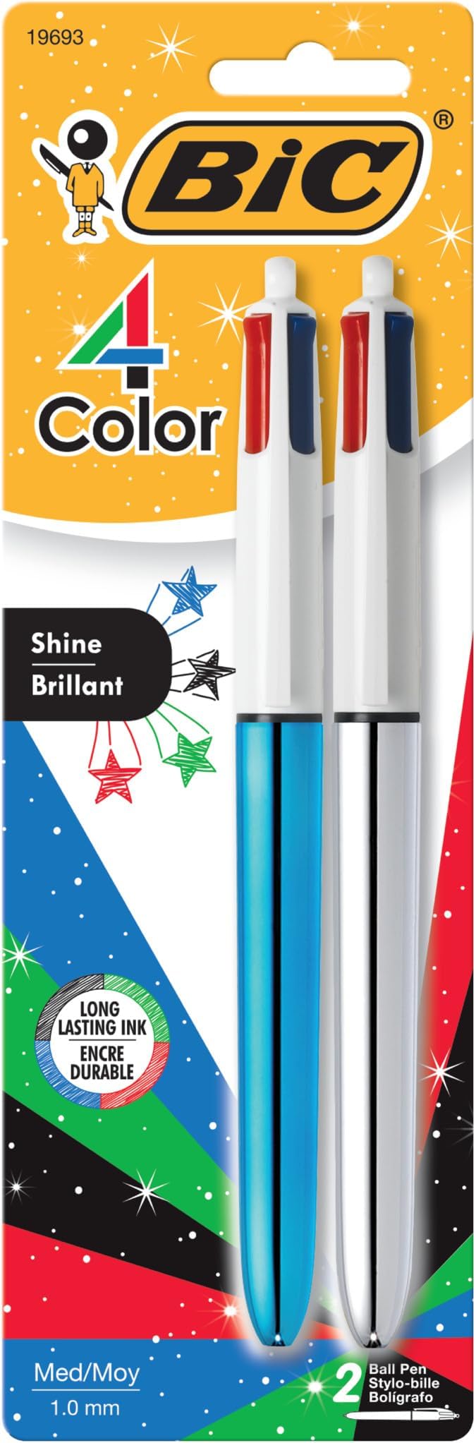 4 Color Shine Retractable Ballpoint Pen with 1.0 mm Medium Point and Easy Portability, 2-Count in Assorted Ink