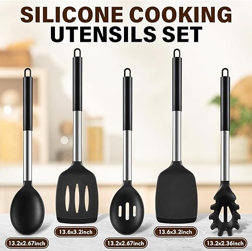 Miniatura 2 de Juego de utensilios de cocina de silicona, 5 piezas, herramientas de cocina resistentes al calor, incluye espátula sólida y ranurada, cuchara de