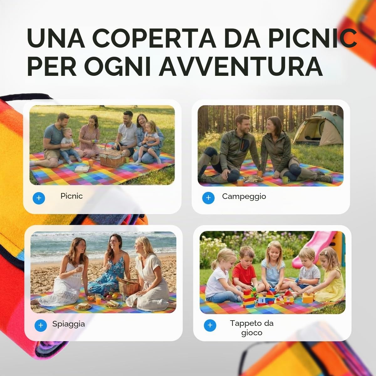 Detex Coperta da Picnic XL 200x200 Impermeabile Isolante 4-6 Persone