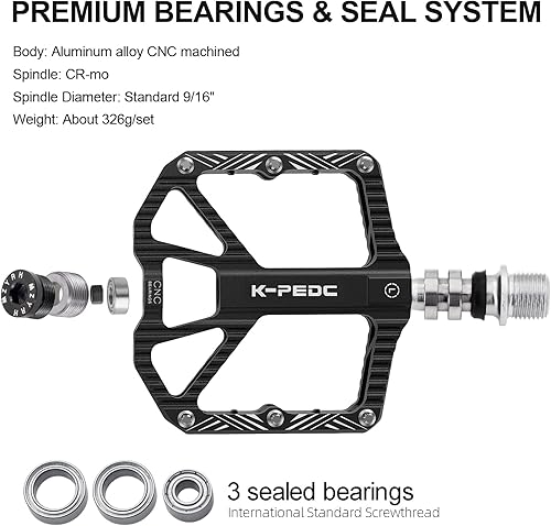 Miniatura 5 de Pedales de bicicleta de carreteramontaña,Pedales de bicicleta de aleación de aluminio de 916", pedales antideslizantes ligeros MTB rodamientos