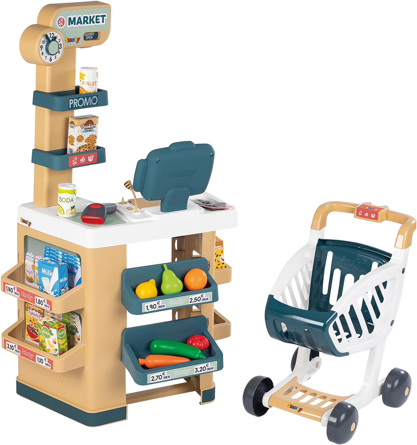 Smoby - Shopping Cart - Supermarket for Children - Shopping Trolley Included - Cash Register with Electronic Functions - 34 Accessories - From 3 Years Old