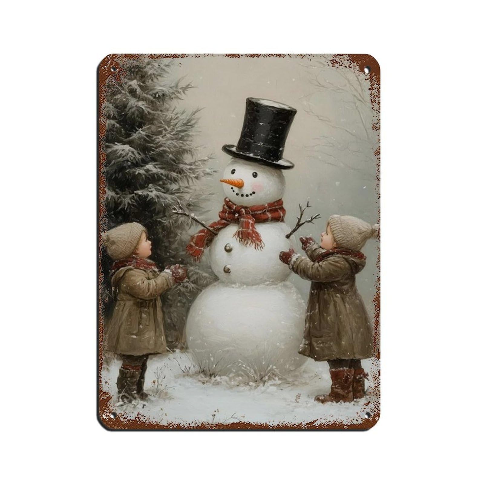 Vintage Snowman Decor, Farmhouse Rustic Winter Retro Poster Metal Tin Sign Chic Art Retro Iron Painting Bar People Cave Cafe Family Garage Poster Wall Decoration 12x16inch(30x40cm)