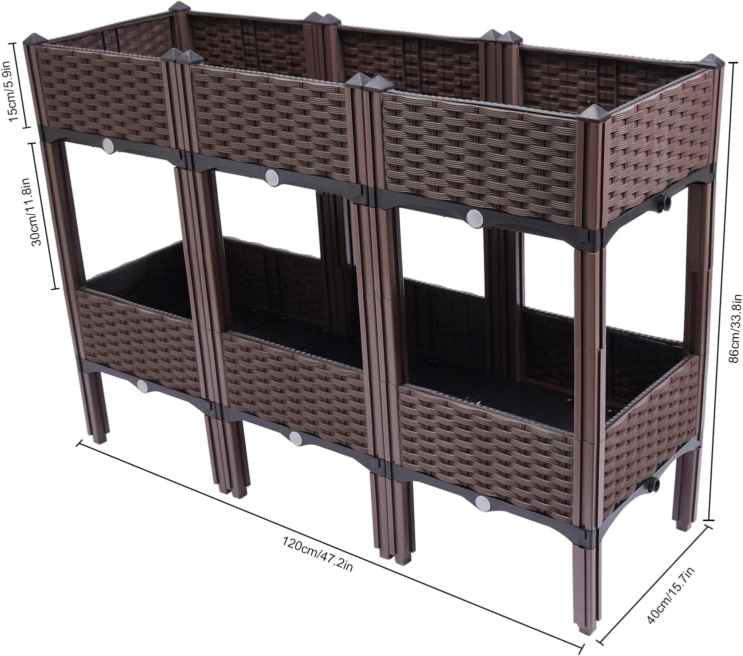 Square Raised Garden Bed, Planter Box Kit, Self-Watering Plastic Planter for Indoor Outdoor Vegetables, Fruits, Potato, Flowers, All Weather, 3.9ft*15.7in*33.8in