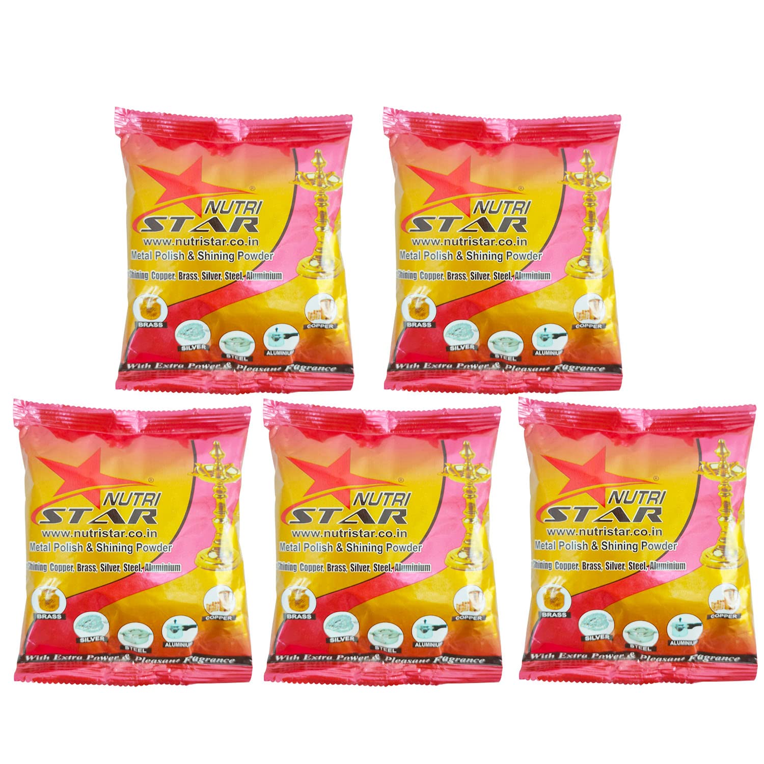 Nutristar Metal Polish and Shining Powder, Capacity - 200 grams (Each), Colour - Pink, Pack of 5.