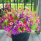 Yastouay 12 Bundles Artificial Flowers for Outdoors, UV Resistant Fake Outdoor Flowers No Fade Faux Outdoor Flowers Plants for Garden Porch Window Box Pot Planters Decor (Mixing+Fern A)