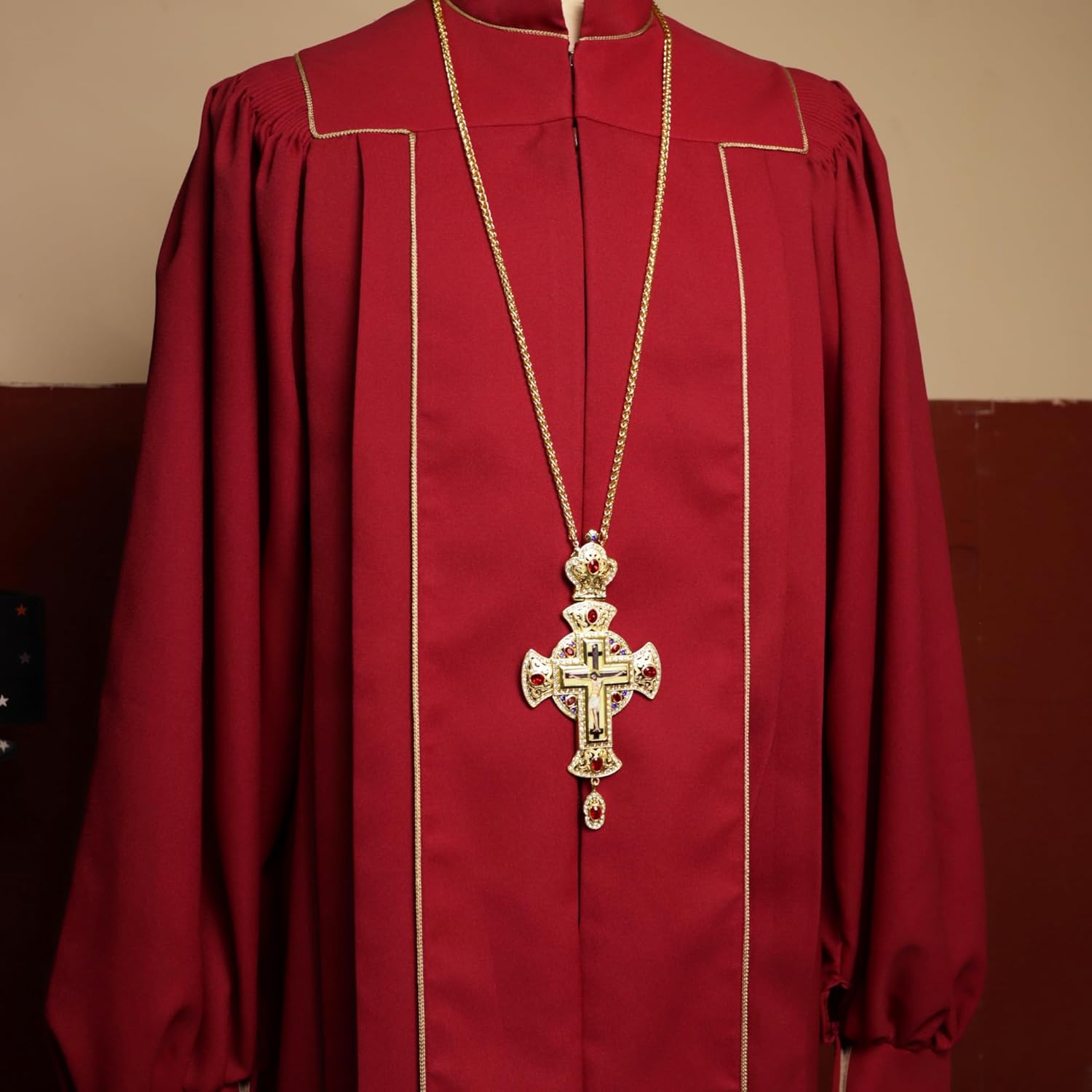 Needzo Orthodox Bishop's Pectoral Cross, Crucifix Center, Catholic Church Supplies, 23.6-inch Chain