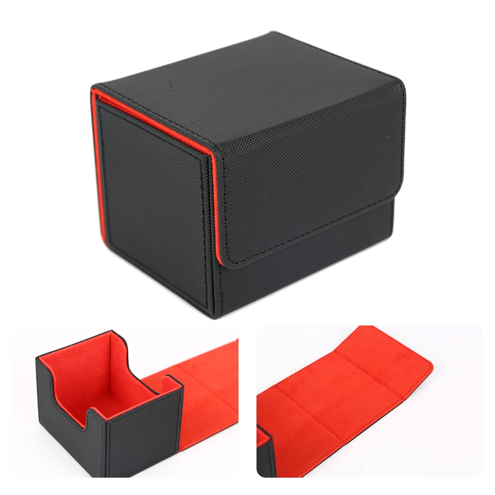 Boîte De Rangement Pour Cartes à Collectionner - Cuir PU Gris - Rabat Magnétique - Contient 100 Cartes - 104x83x78 Mm