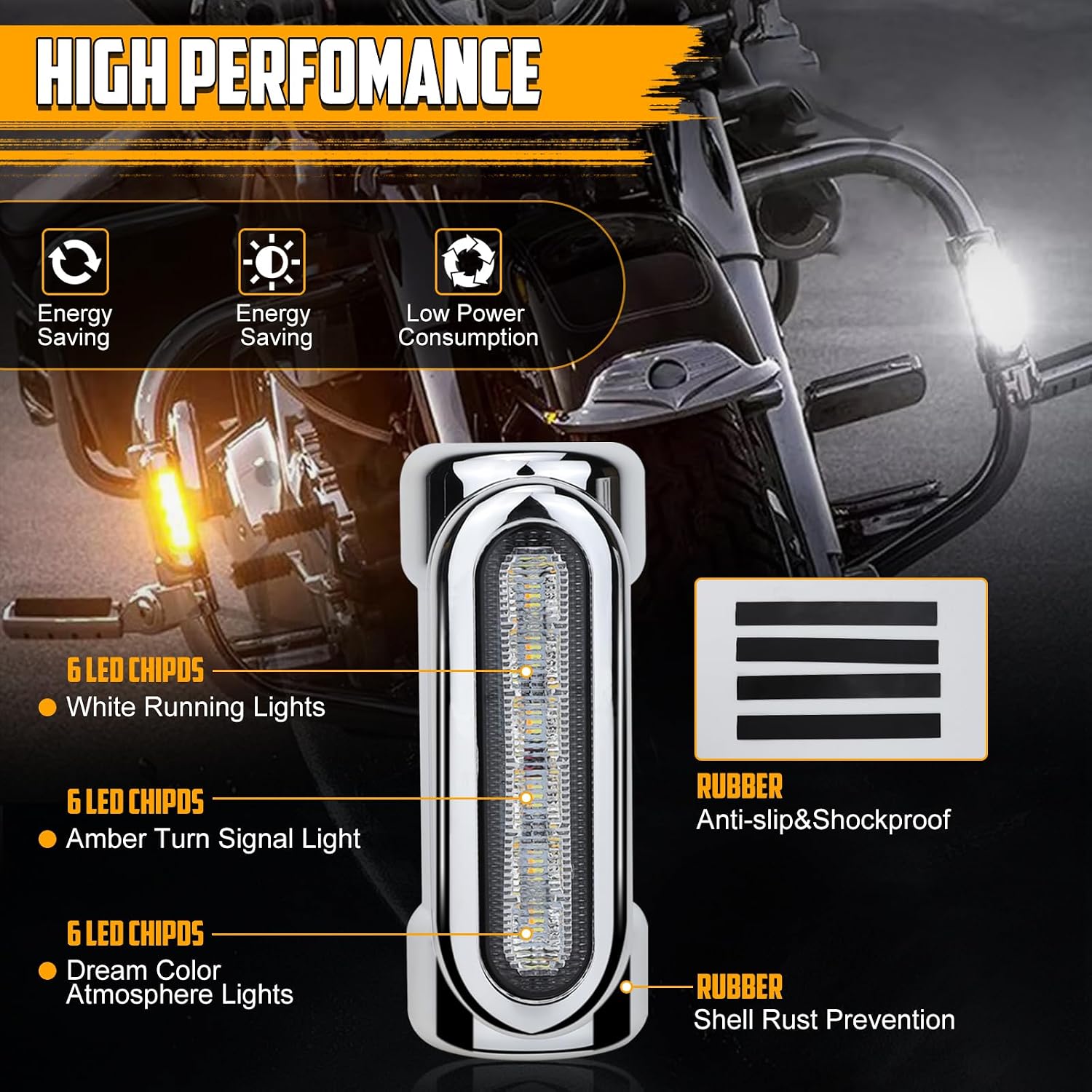 Motorcycle Highway Bar Light Multicolor Motorcycle Crash Bar Lights with Chasing Color&Amber&White Turn Signal Lights DRL Fits for 1-1/4" Crash Bar Touring Driving Bike-1 Year Warranty