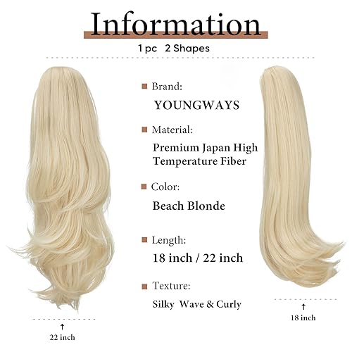 Miniatura 10 de youngways Extensión de cola de caballo con clip, de 18 pulgadas, con cordón, extensiones de cabello para mujer, cola de caballo larga y recta, cola
