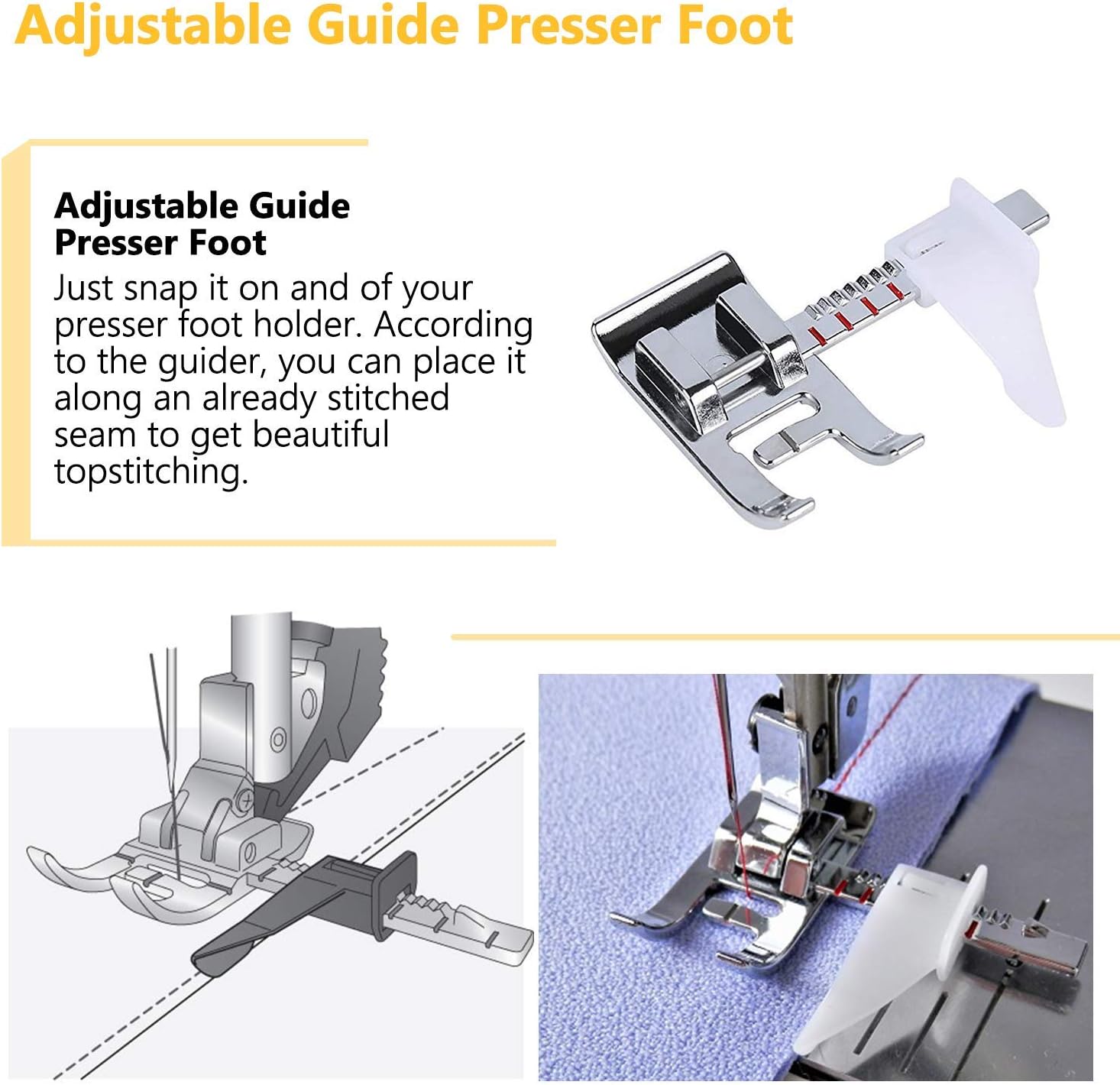 8pcs Sewing Machine Feet Set Includes 3Pcs Wide Hem Foot, 3Pcs Narrow Rolled Hem Presser Feet, Bias Tape Binder Foot and Adjustable Guide Presser Foot for Brother Singer Janome Low Shank