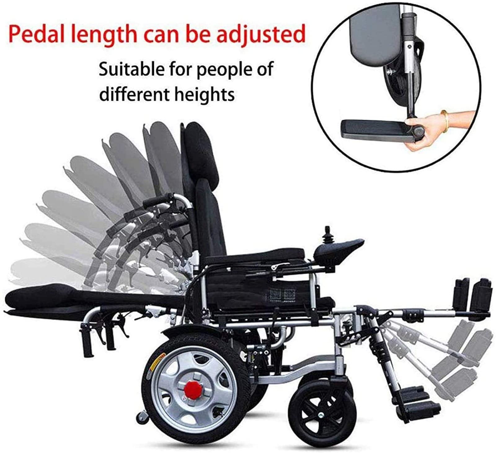 Silla de Ruedas Eléctrica Portátil CZCZ, Negro, Ligera y Plegable con Reposacabezas, Respaldo Ajustable y Joystick, 12AH