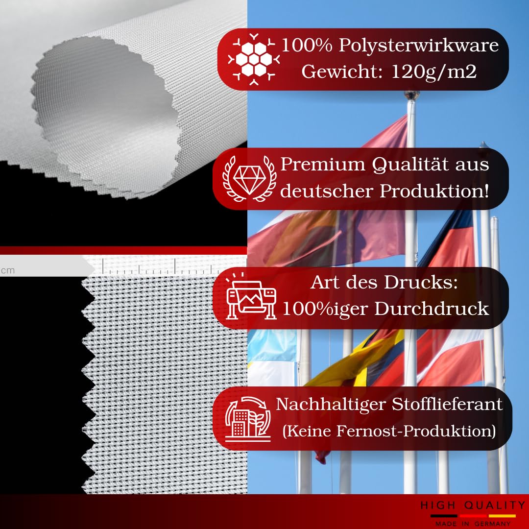 Fahnenmast Fahnen XXL - Thüringen Fahne 120x200cm - 100% deutsche Produktion - Inkl. Fahnen Befestigung - Doppelt gesäumt, stabiles Gurtband + 3 Kunststoff-Karabinerhaken