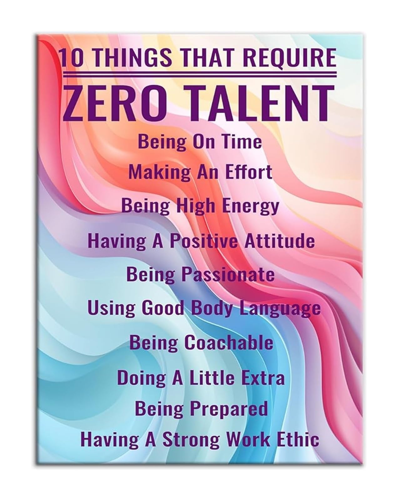 MQXFCZUX Inspirational Canvas Print 10 Essential Things That Require Zero Talent Motivational Wall-Art for Office Home Bathroom Framed,12x18inch(30x45cm)