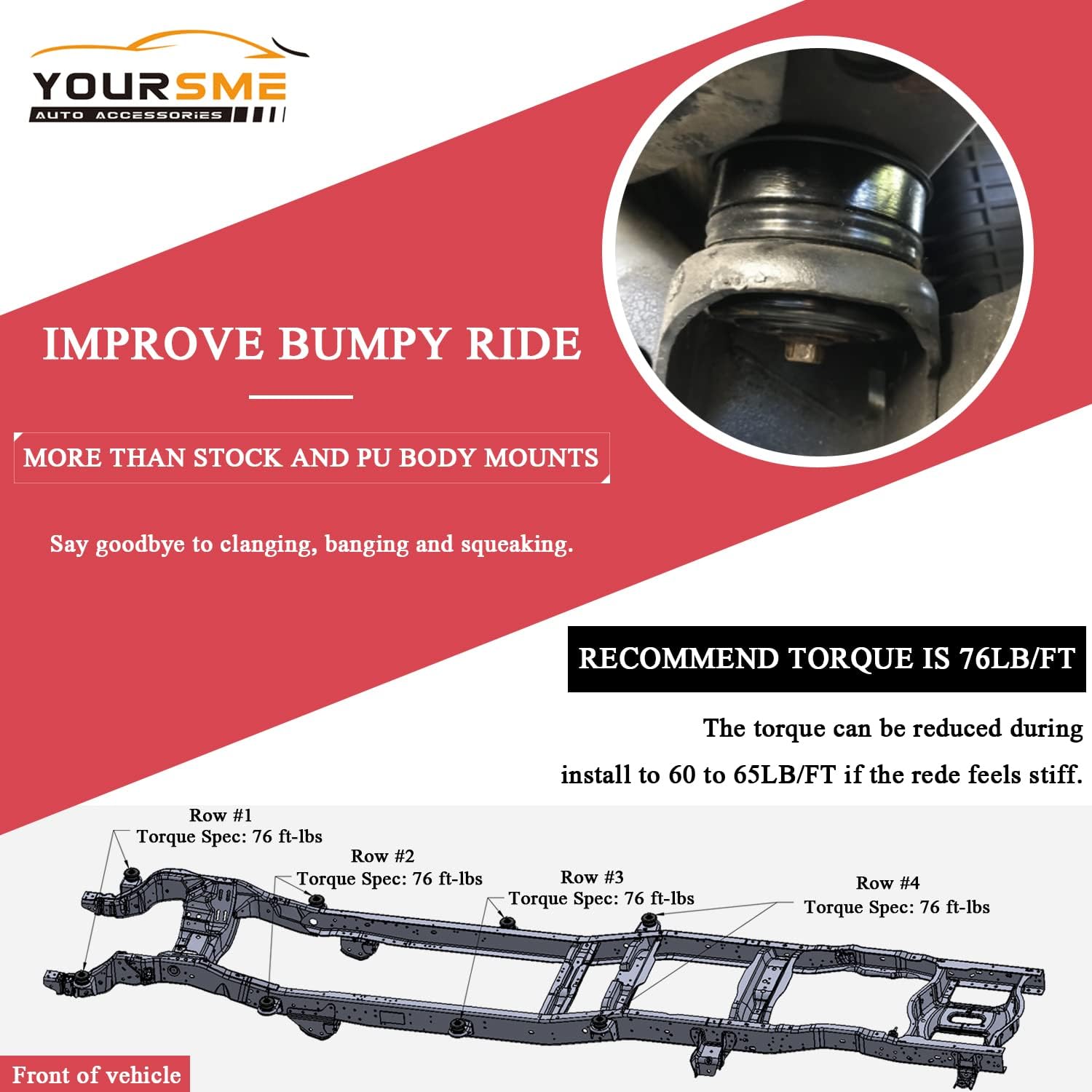 Silicone Body Mount Kit for 2008-2016 Ford Super Duty F-250 / F-350 Crew Cab (8PCS), Silicone Body Mount Bushings Kit