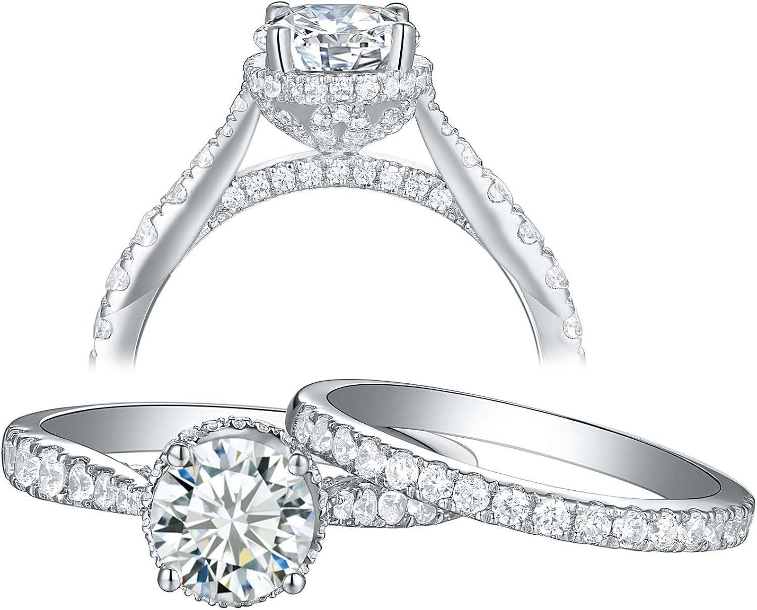 Wuziwen Wedding Rings for Women Engagement Ring Set 925 Sterling Silver 2.5Ct Round