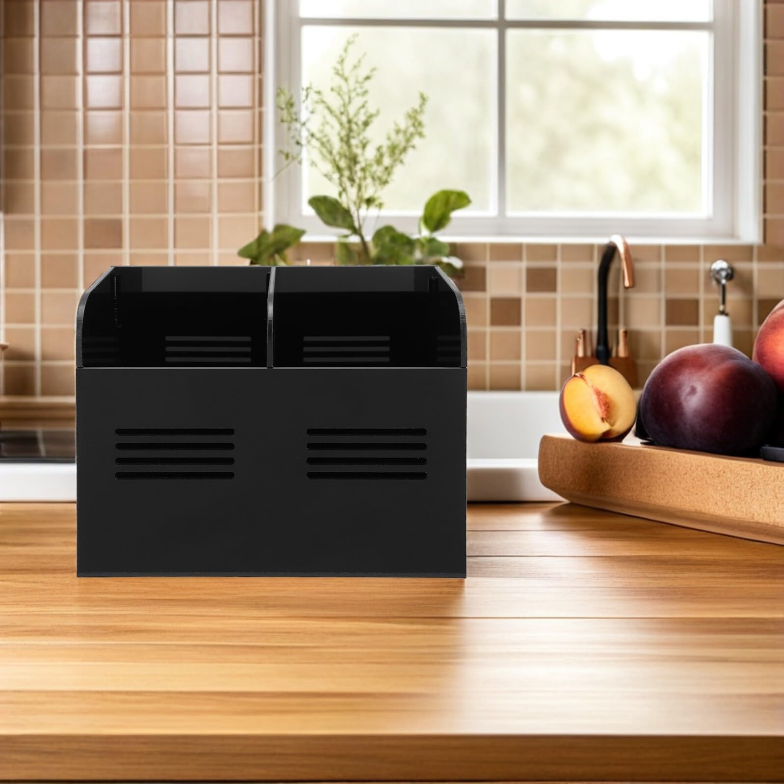 Acryl Trinkhalmbox Schwarz für Strohhalme und Essstäbchen | Offenes Design mit Deckelöffnung, Kompakte Form für Theke, Leicht zu Reinigen