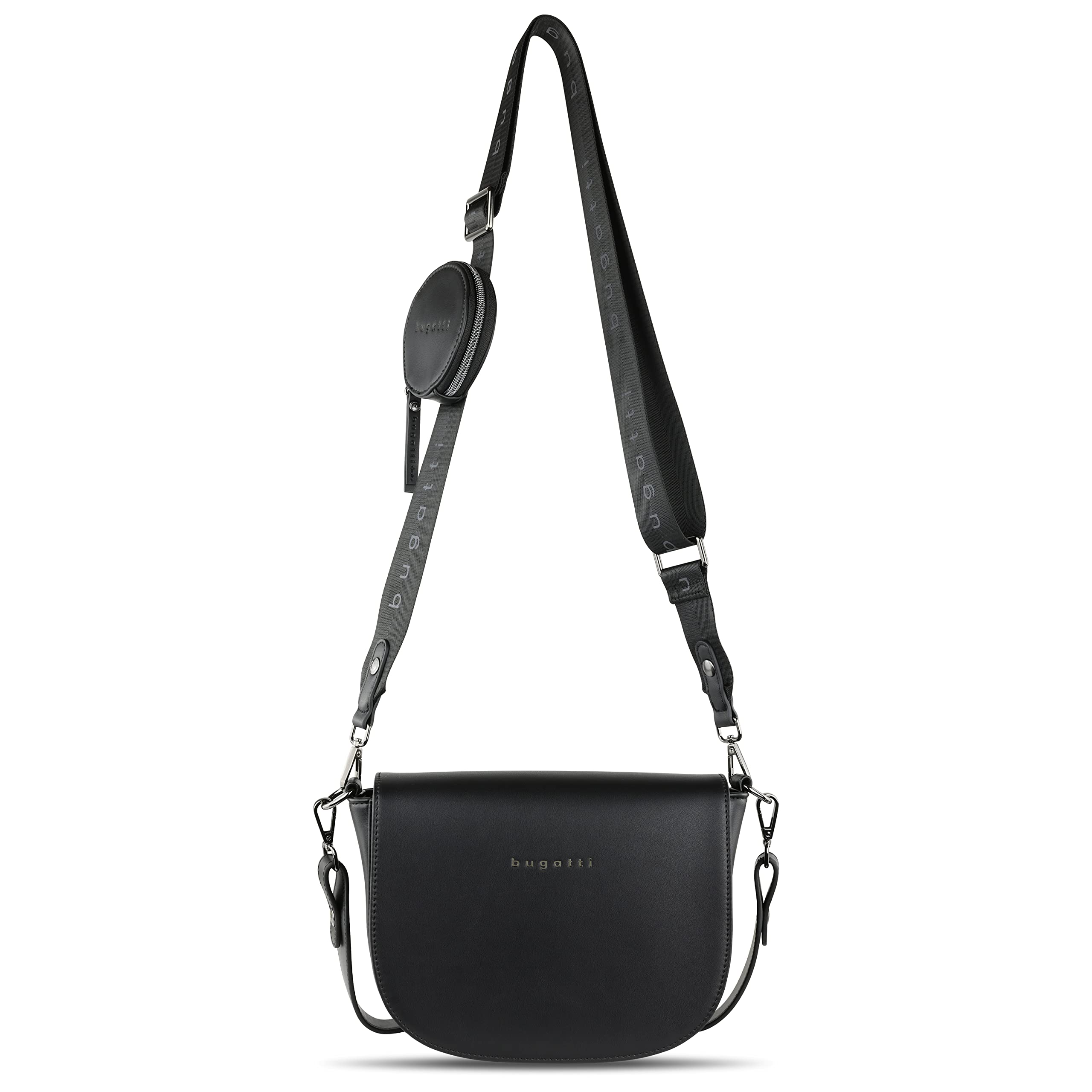 bugatti Almata Schultertasche für Damen, Umhängetasche aus hochwertigem Kunstleder, schwarz