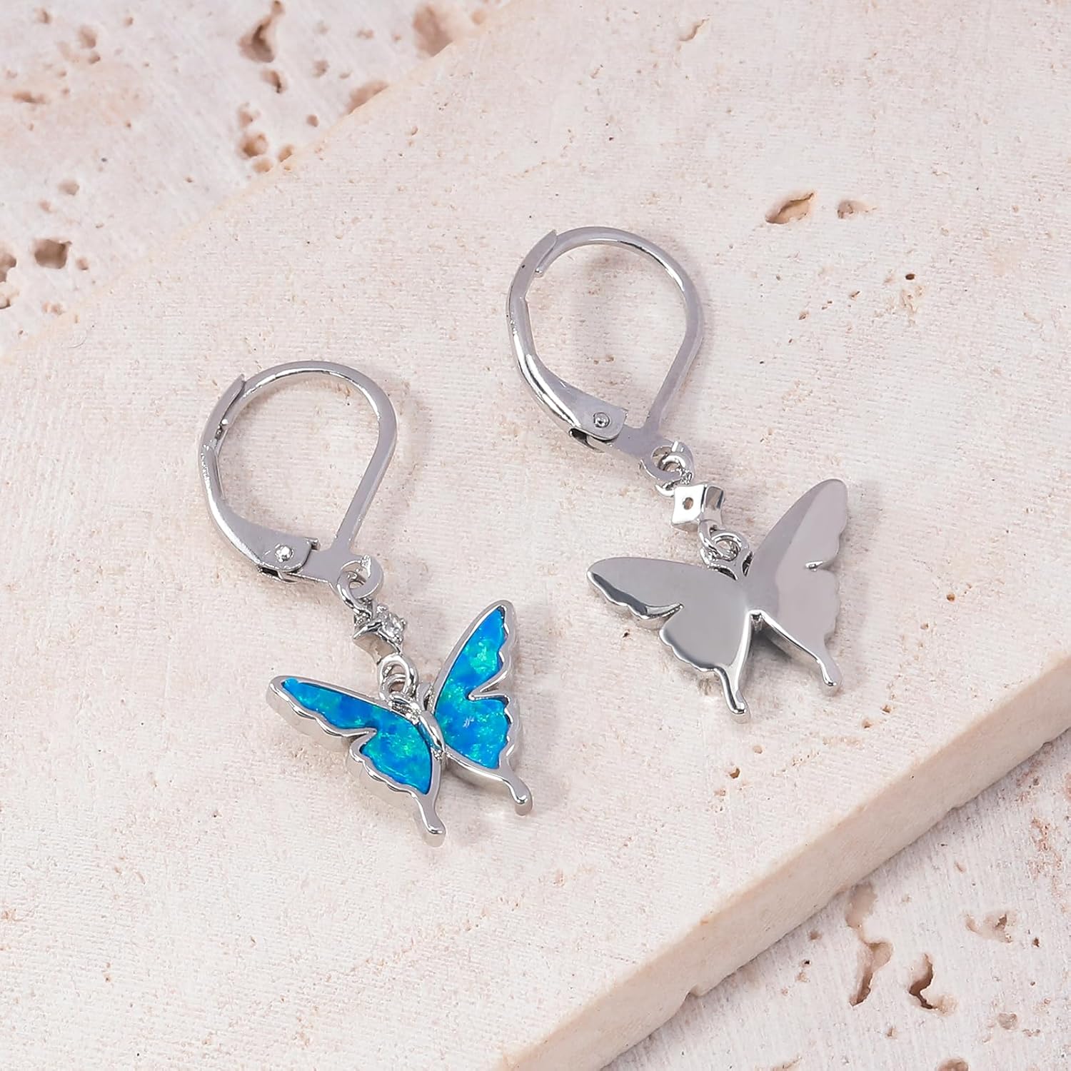 CiNily Butterfly Earrings for Women Dangling Earrings, Created Opal Dangle Drop Earrings Lightweight Dainty Butterfly Earrings 14K White Gold, Rose Gold, Yellow Gold Plated - Image 4