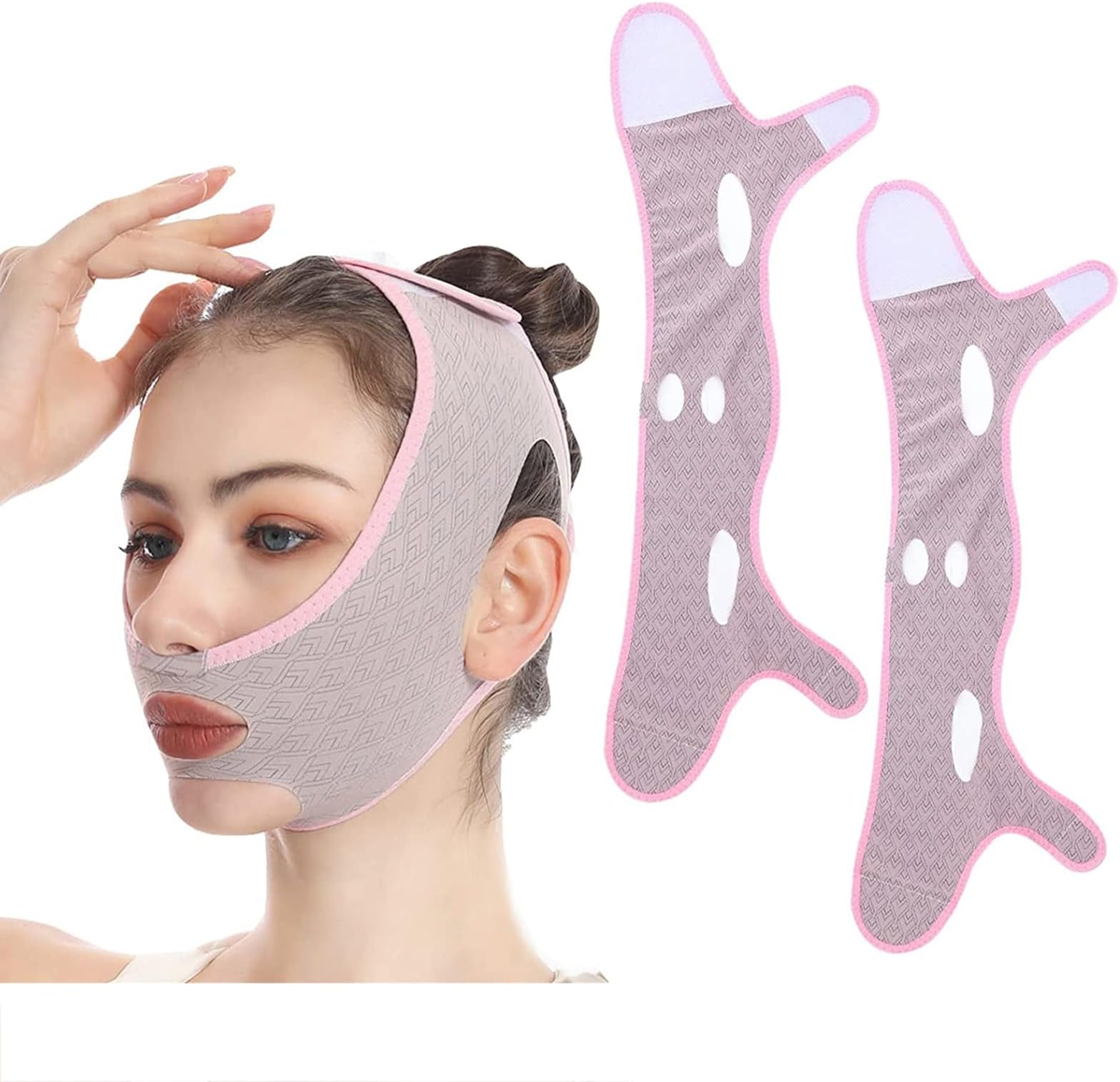 FCfit Beauty Face Sculpting Sleep Mask, 2pcs V Line Shaping Face Masks Reusable V-Line Mask for Face and Chin Line for Women